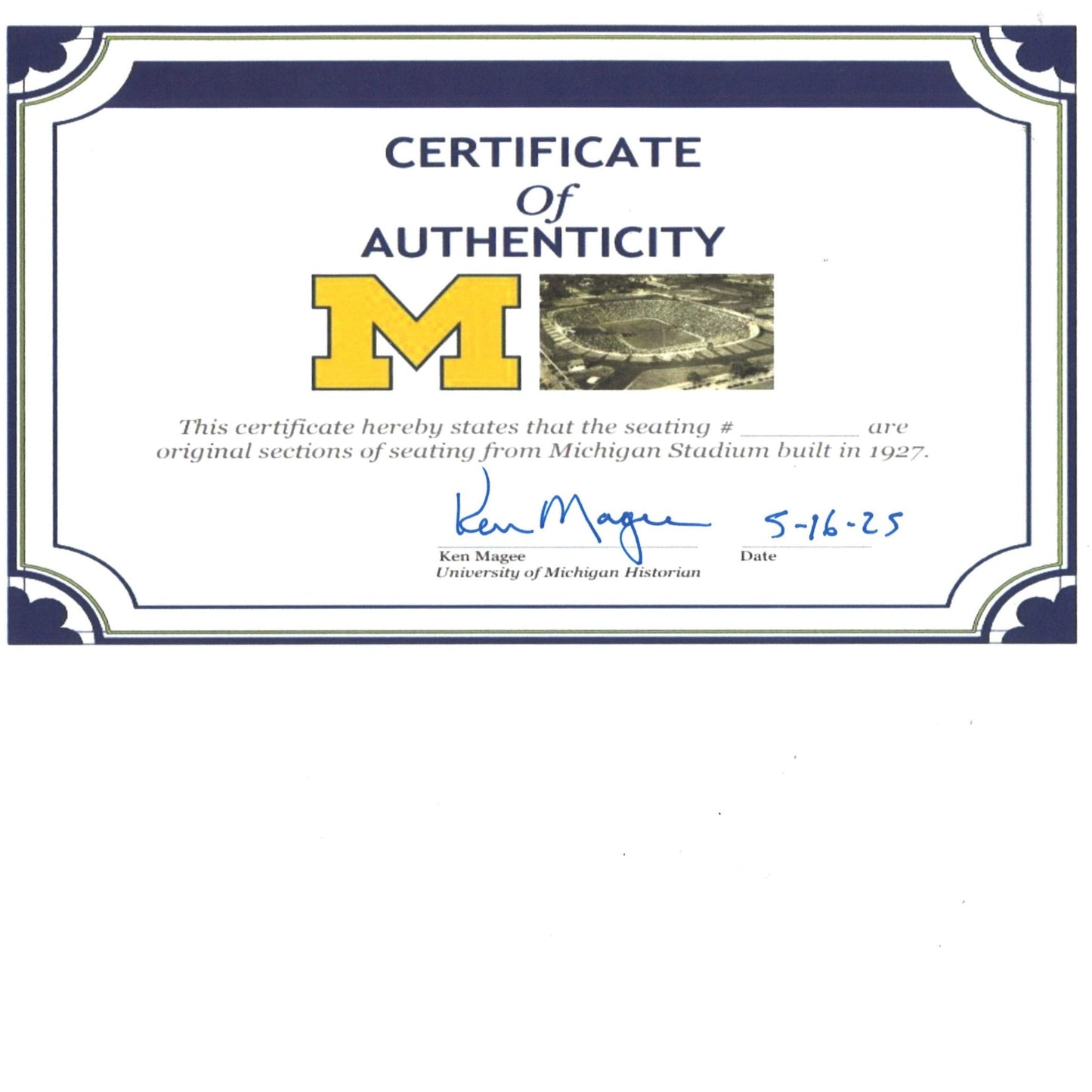 Michigan Wolverines Authentic 1927 Seven Inch Big House Bench Seat 17x20 Frame - CA View