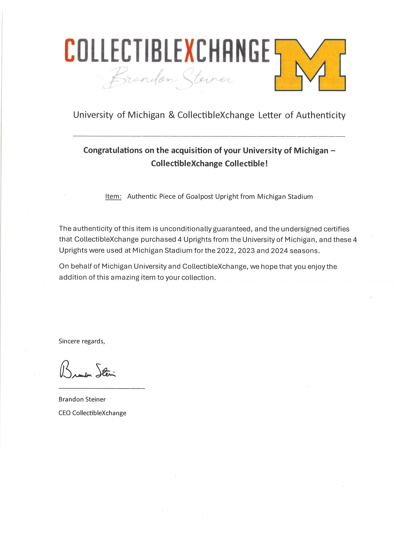 Michigan Wolverines Display Case with Authentic Big House Goalpost Piece - CA View