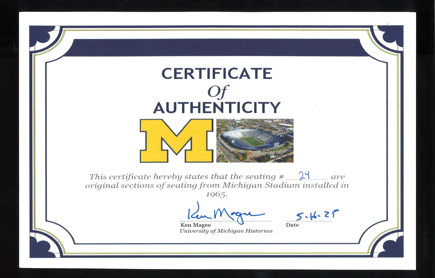 Michigan Wolverines Authentic 60's-90's Big House Fiberglass #26 Bleacher Seat - CA View