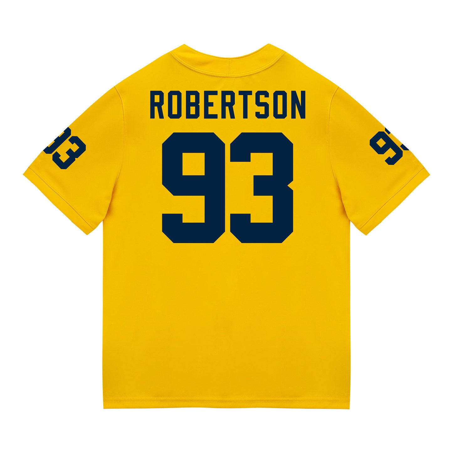 Michigan Wolverines #93 Hunter Robertson Student Athlete Maize Football Jersey - Back View