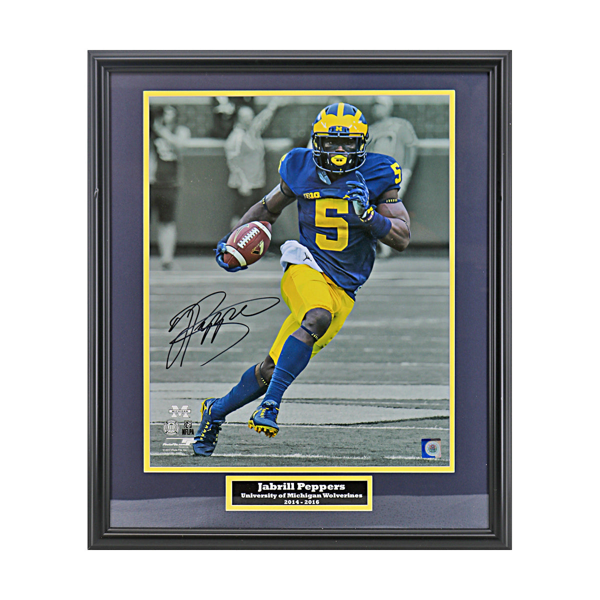 Jabril Peppers Signed Michigan Wolverines 16x20 Spotlight Framed Photo (SC COA) - Front View