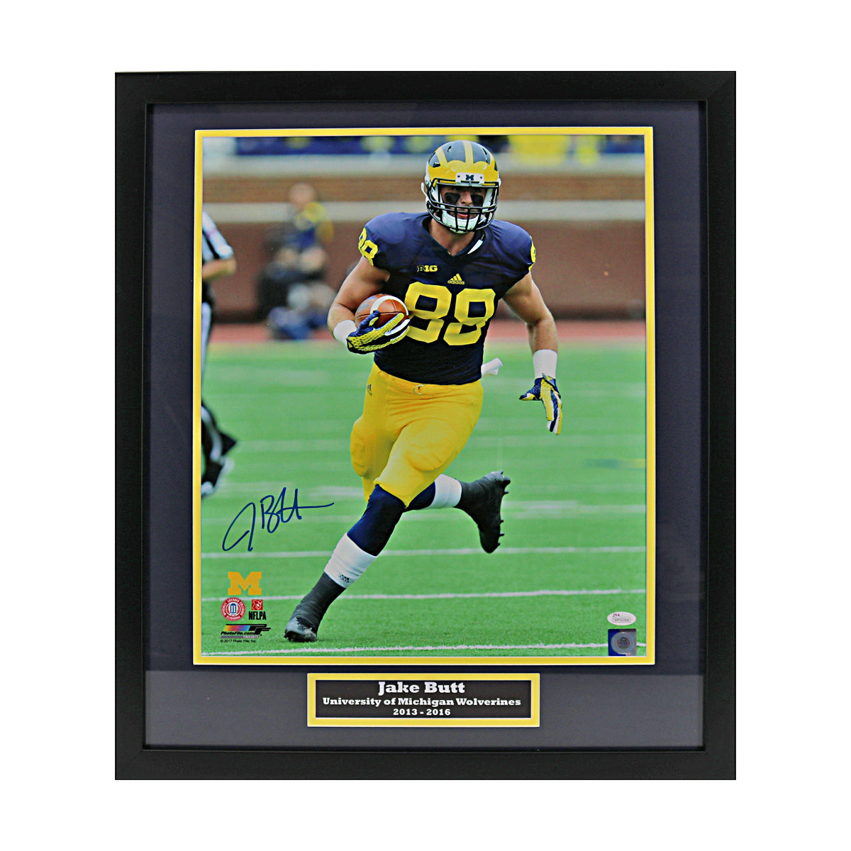 Jake Butt Signed Michigan Wolverines 16x20 Running Framed Photo (JSA COA) - Front View