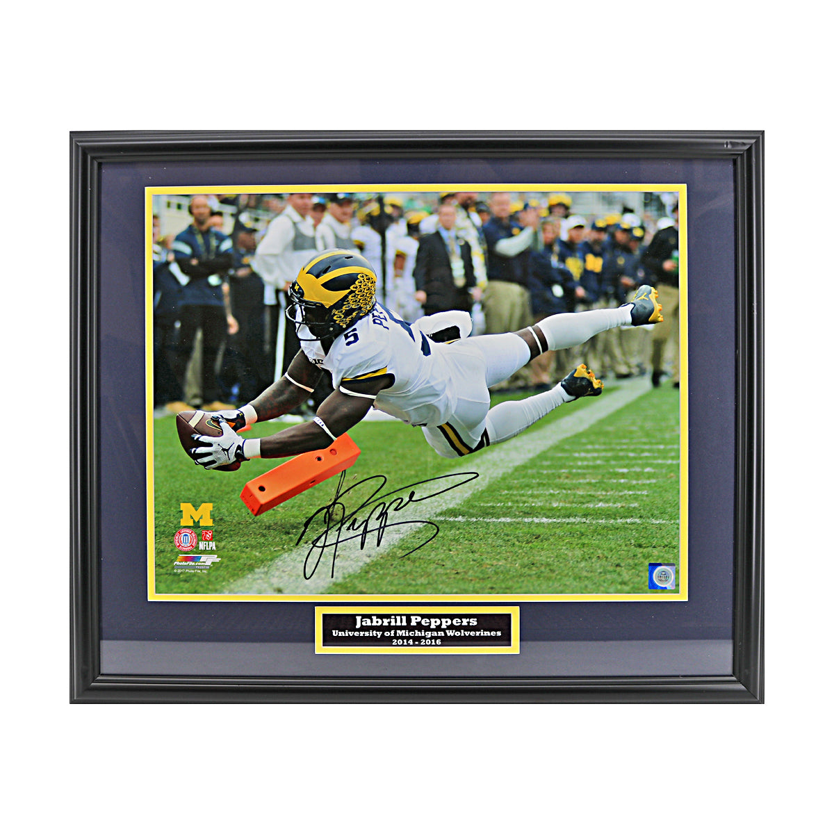 Jabril Peppers Signed Michigan Wolverines 16x20 Framed Photo (SC COA) - Front View