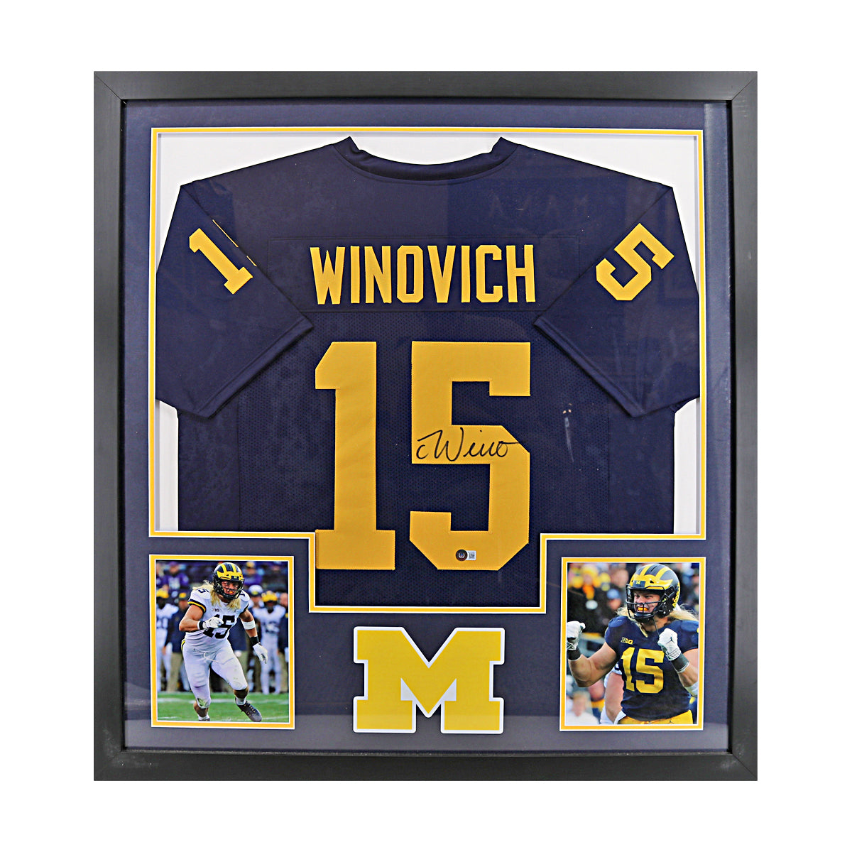 Chase Winovich Signed Michigan Framed Pro-Style Blue Jersey (Beckett Auth) - Front View