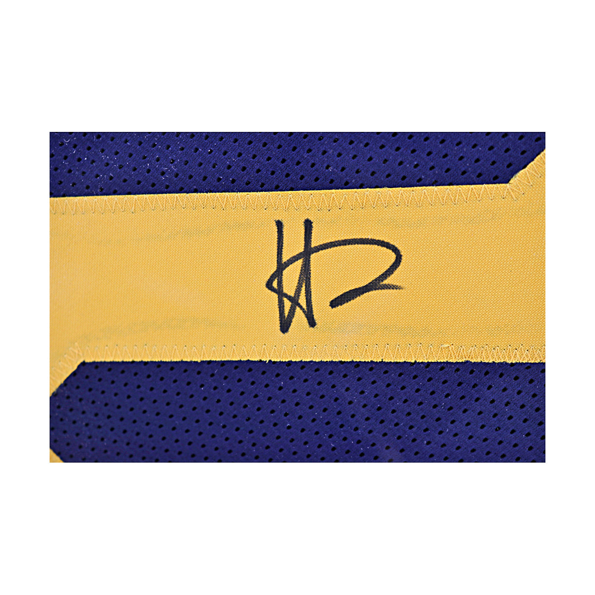 Hassan Haskins Signed Michigan Framed Pro-Style Blue Jersey (Beckett Auth) - Signature View