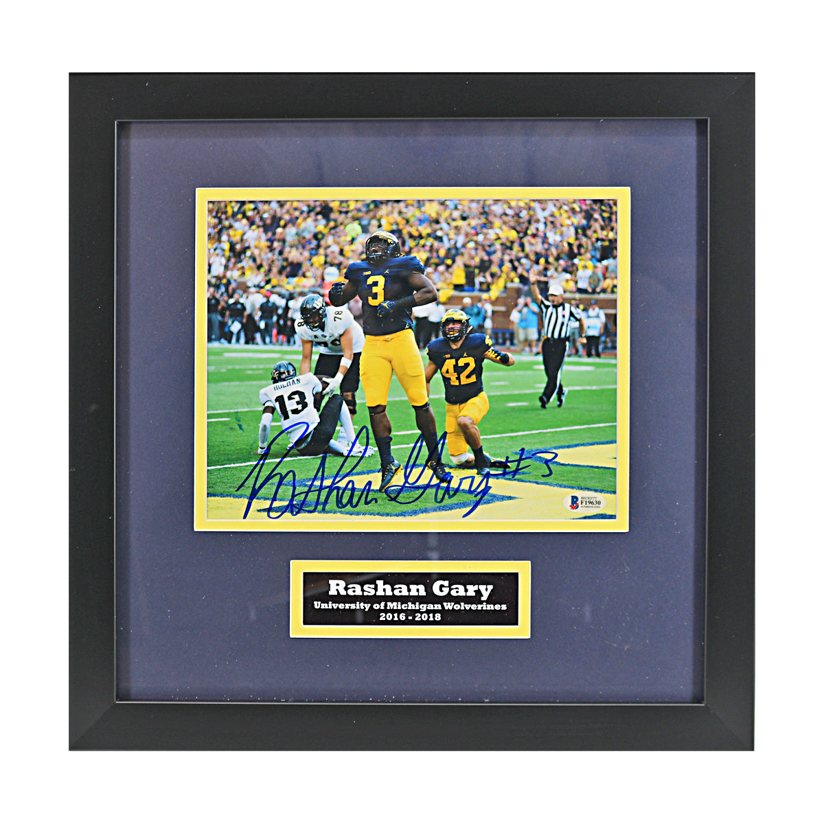 Rashan Gary Signed Michigan Wolverines 8x10 vs UCF Framed Photo (Beckett COA) - Front View