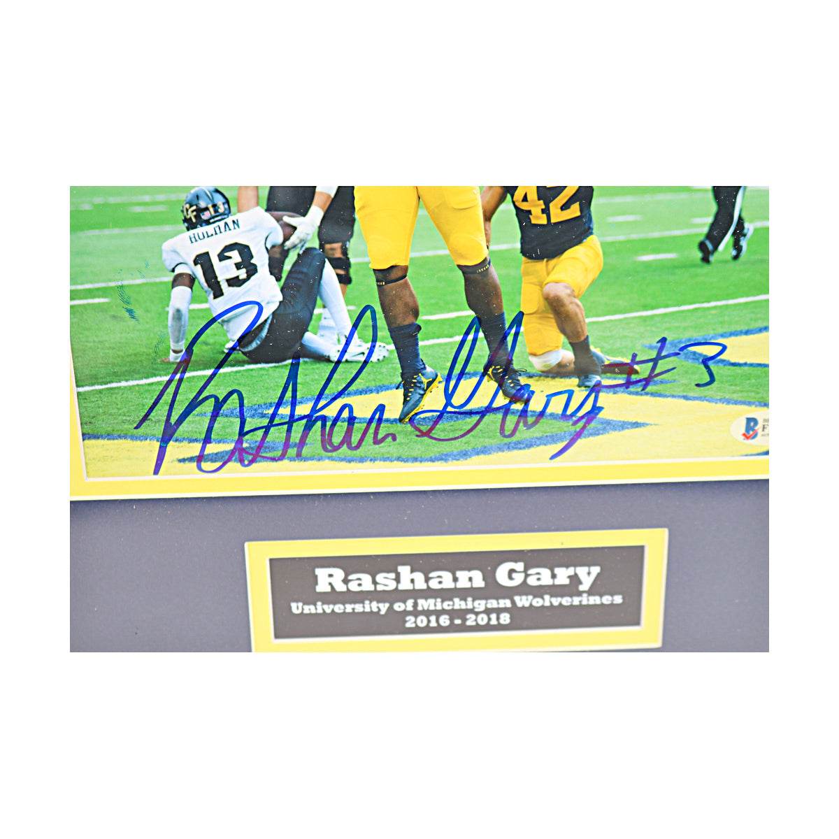 Rashan Gary Signed Michigan Wolverines 8x10 vs UCF Framed Photo (Beckett COA) - Signature View