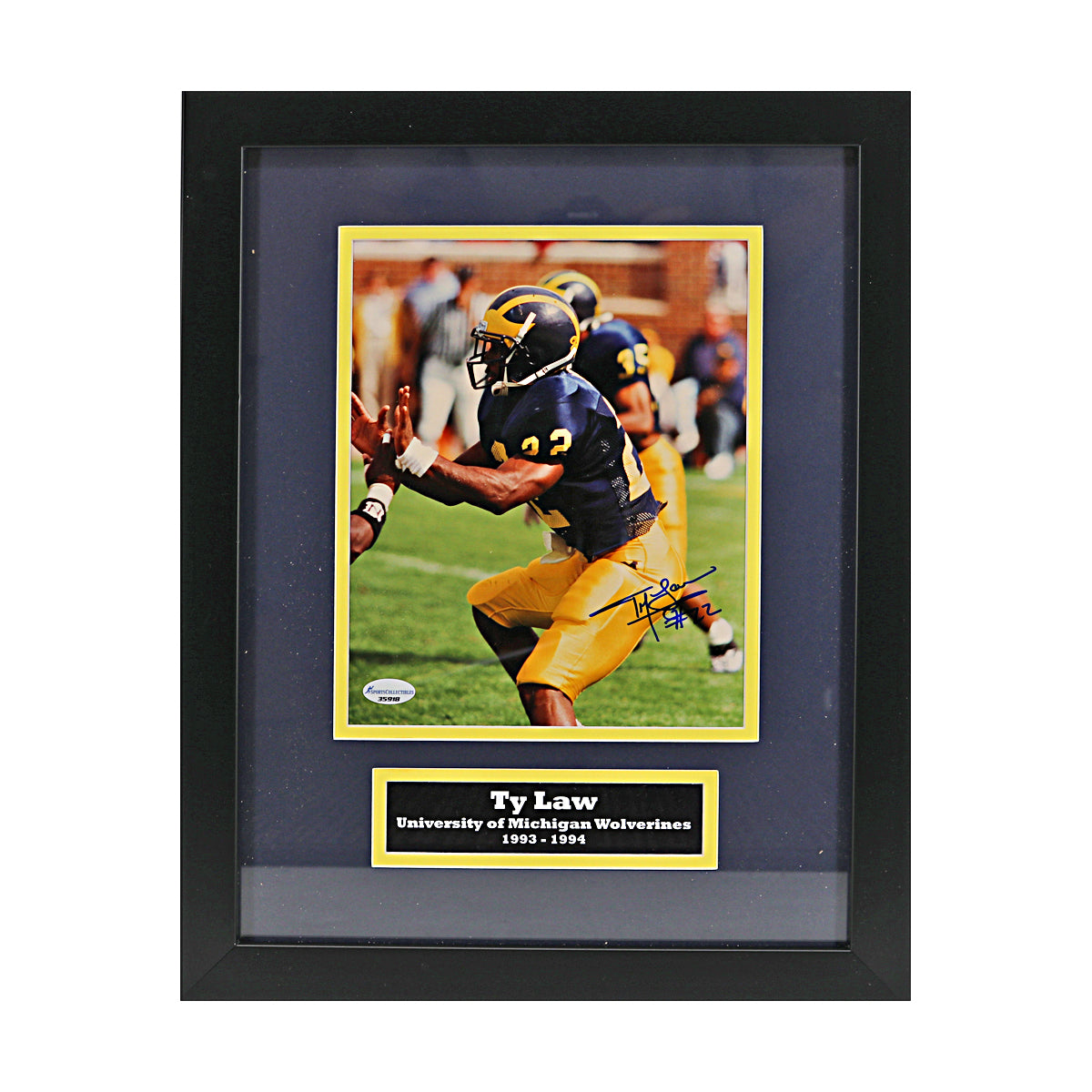 Ty Law Signed Michigan Wolverines 8x10 Framed Photo (SC COA) - Front View