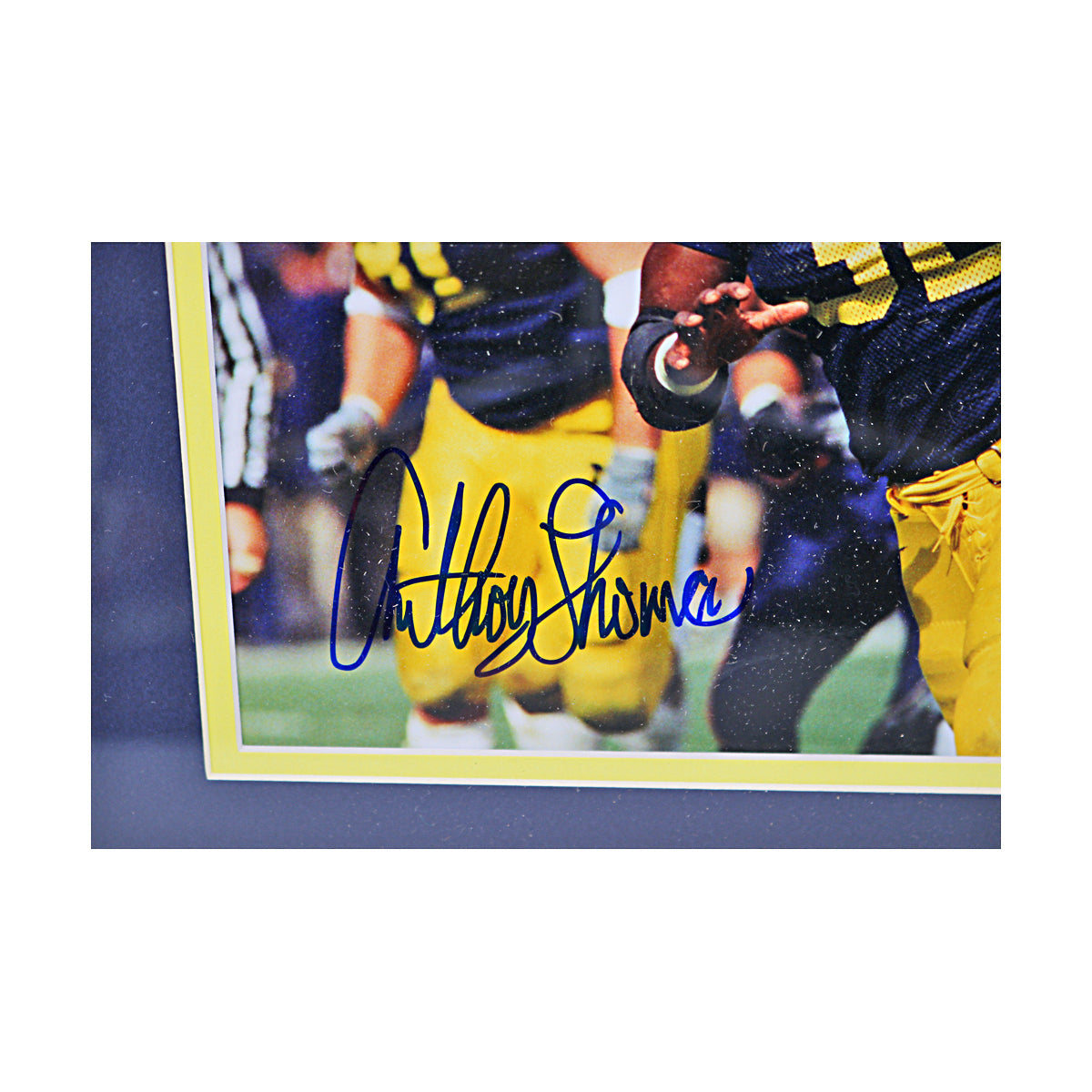 Anthony Thomas Signed Michigan Wolverines 8x10 vs Illinois Framed Photo (SC COA) In Navy - Signature View
