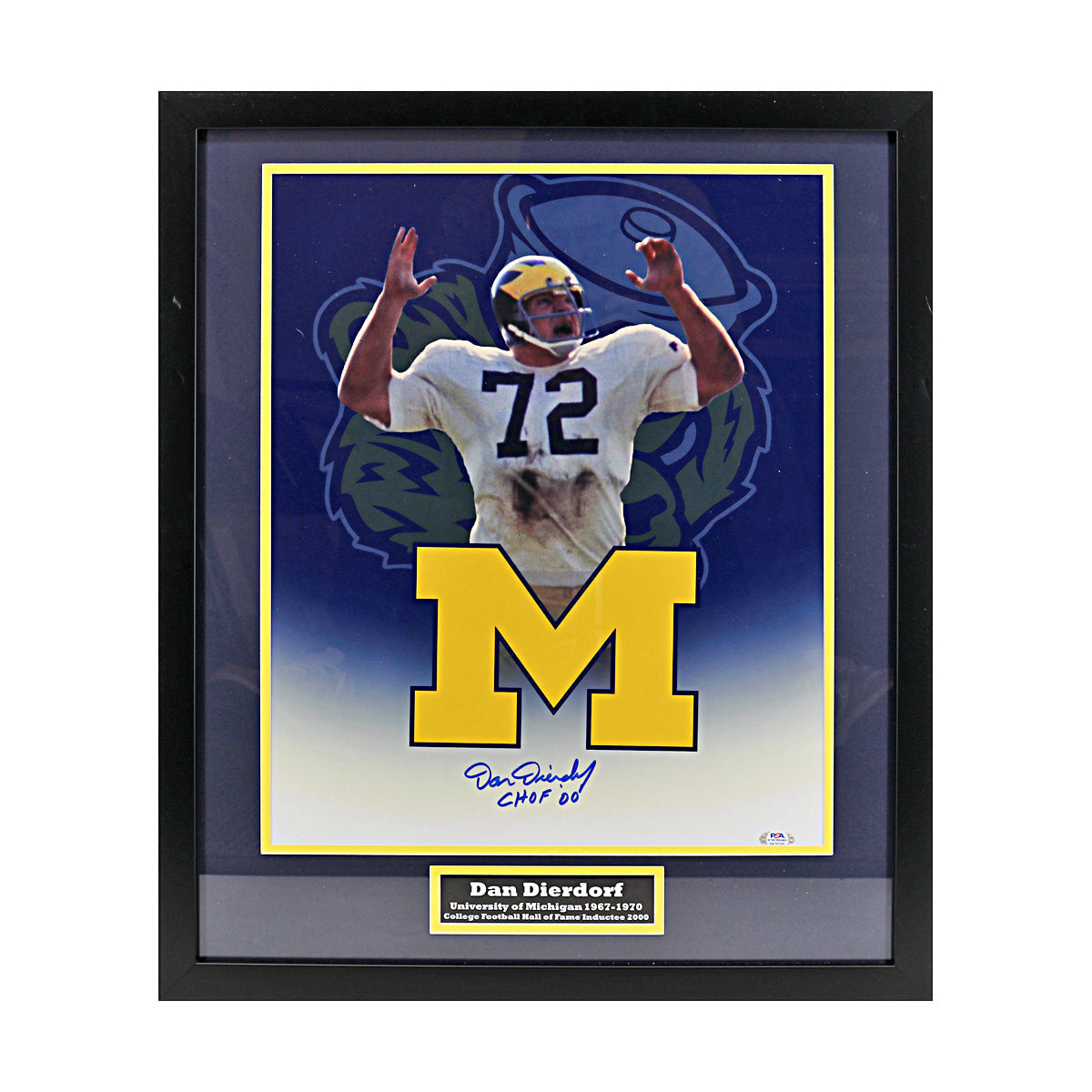Dan Dierdorf Signed Inscribed Michigan Wolverines 16x20 Framed Photo (PSA COA) - Front View