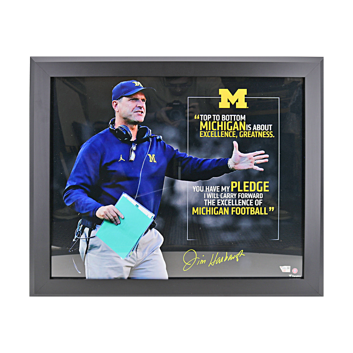 Jim Harbaugh Michigan Wolverines Signed 20x24 Quote Framed Photo (Fanatics) - Front View