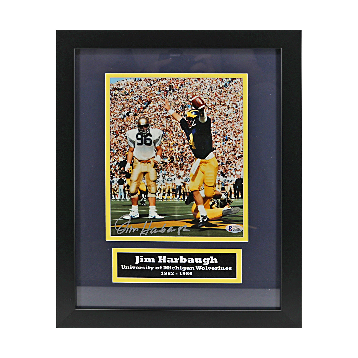Jim Harbaugh Michigan Wolverines Autographed Signed 8x10 Celebration Framed Photo (Beckett COA) - Front View
