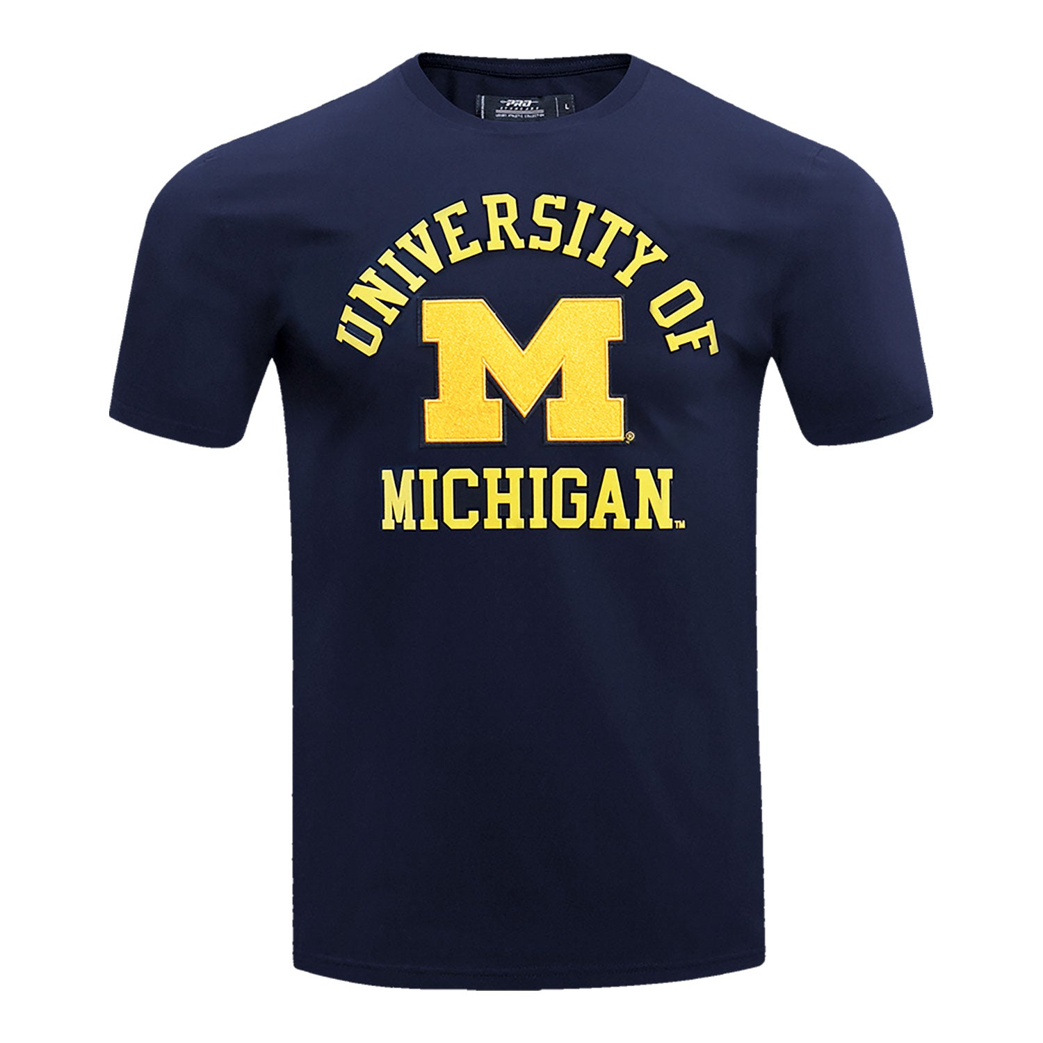 Michigan Wolverines Classic Stacked Logo SJ Tee In Navy - Front View