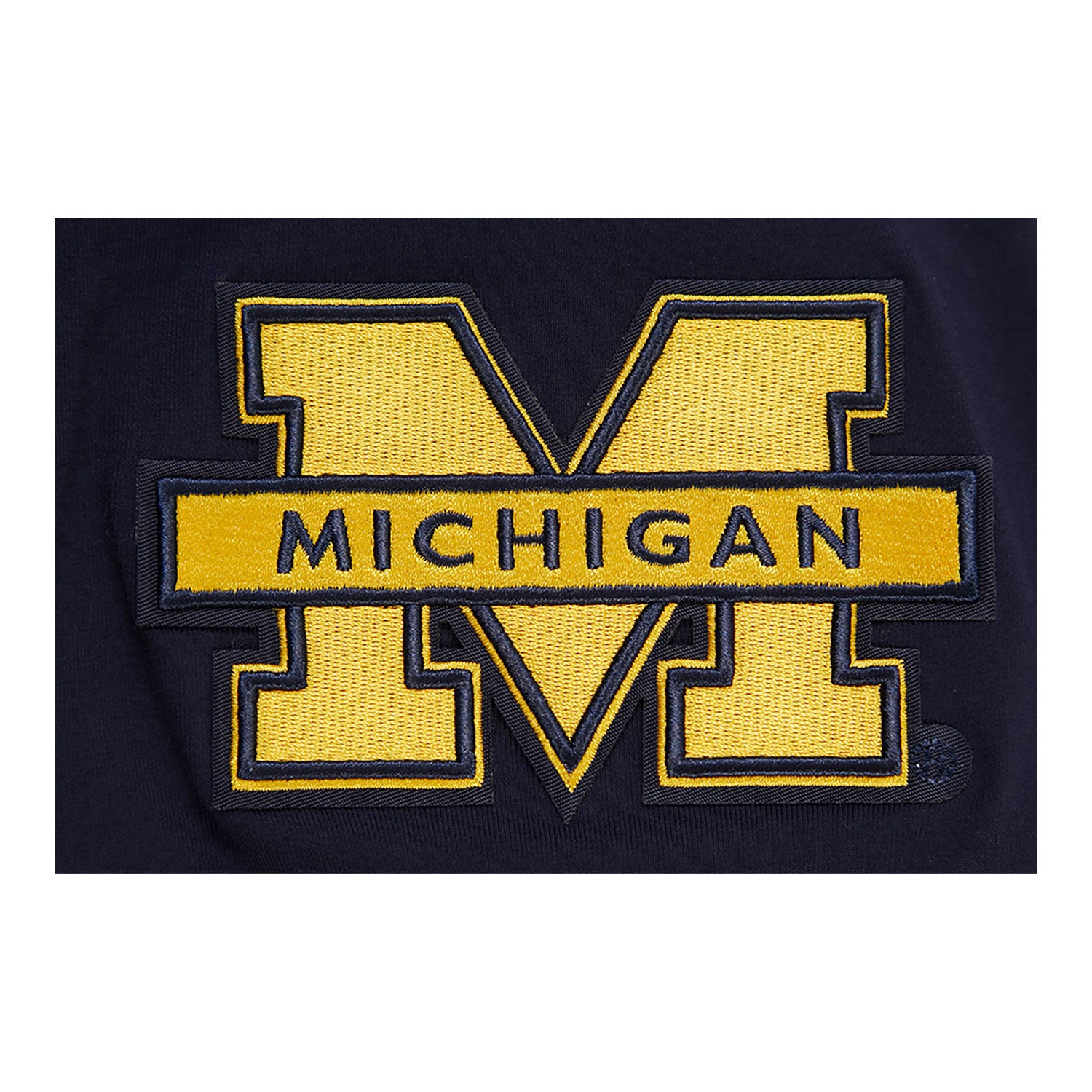 Michigan Wolverines Classic Stacked Logo SJ Tee In Navy - Patch View 3
