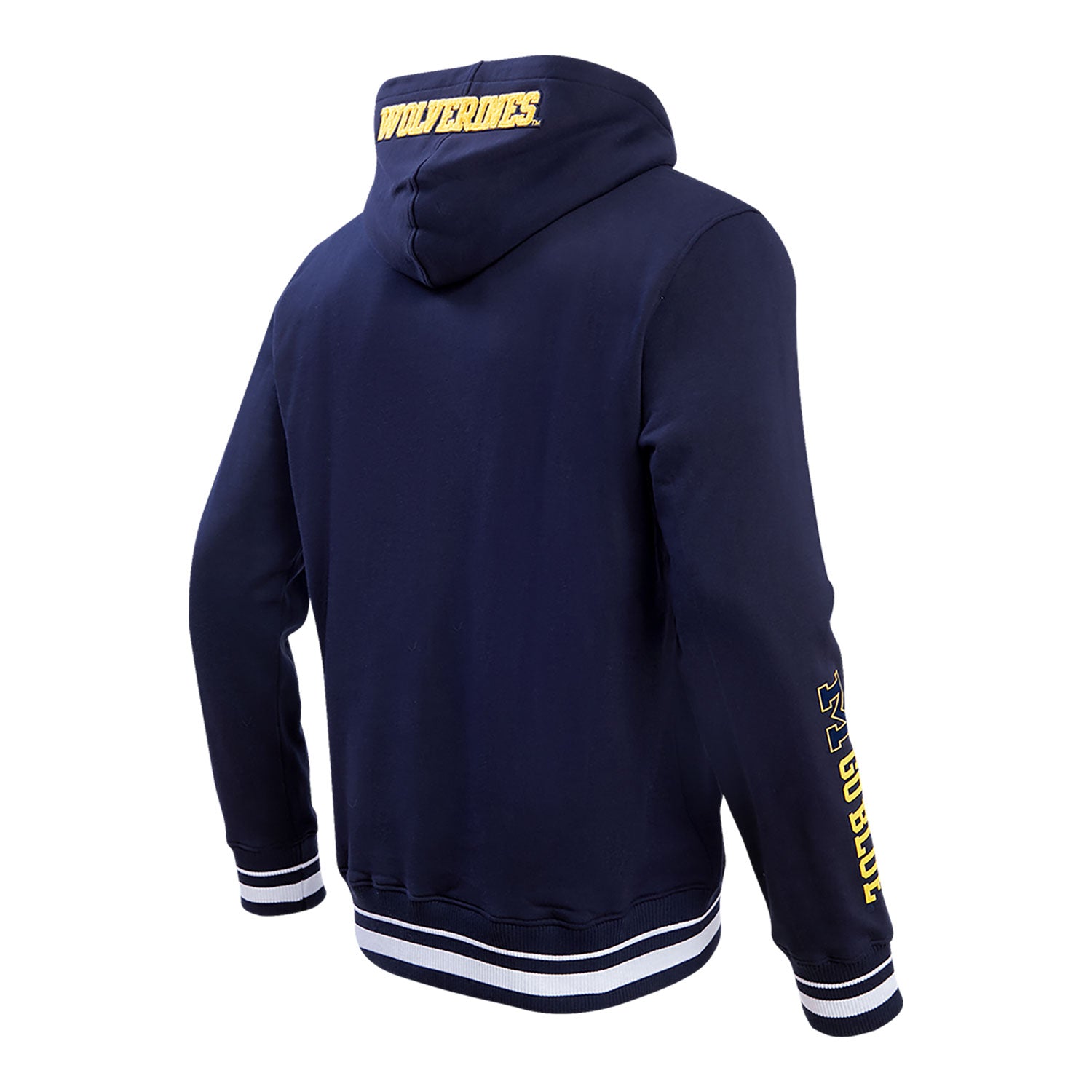 Michigan Wolverines Classic Stacked Logo Fleece Pullover Hoodie In Navy - Back Right View