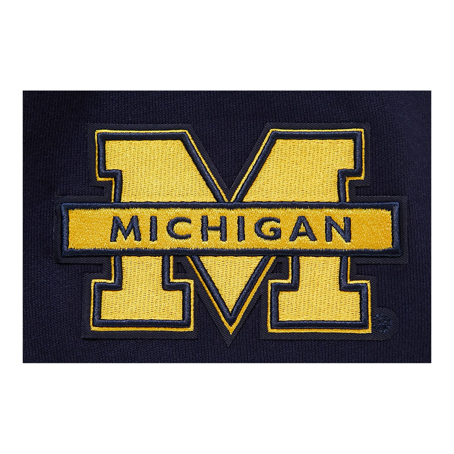 Michigan Wolverines Classic Stacked Logo Fleece Pullover Hoodie In Navy - Patch View 5