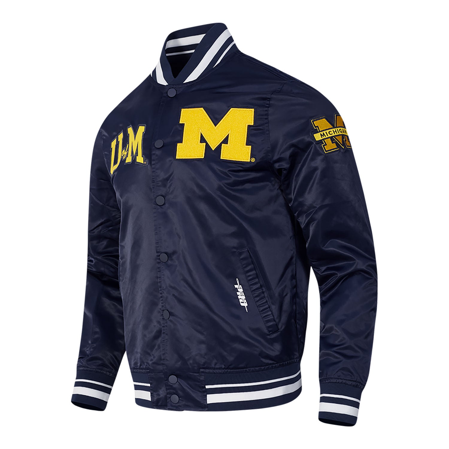 Michigan Wolverines Classic Rib Satin Jacket in Navy - Front Side View
