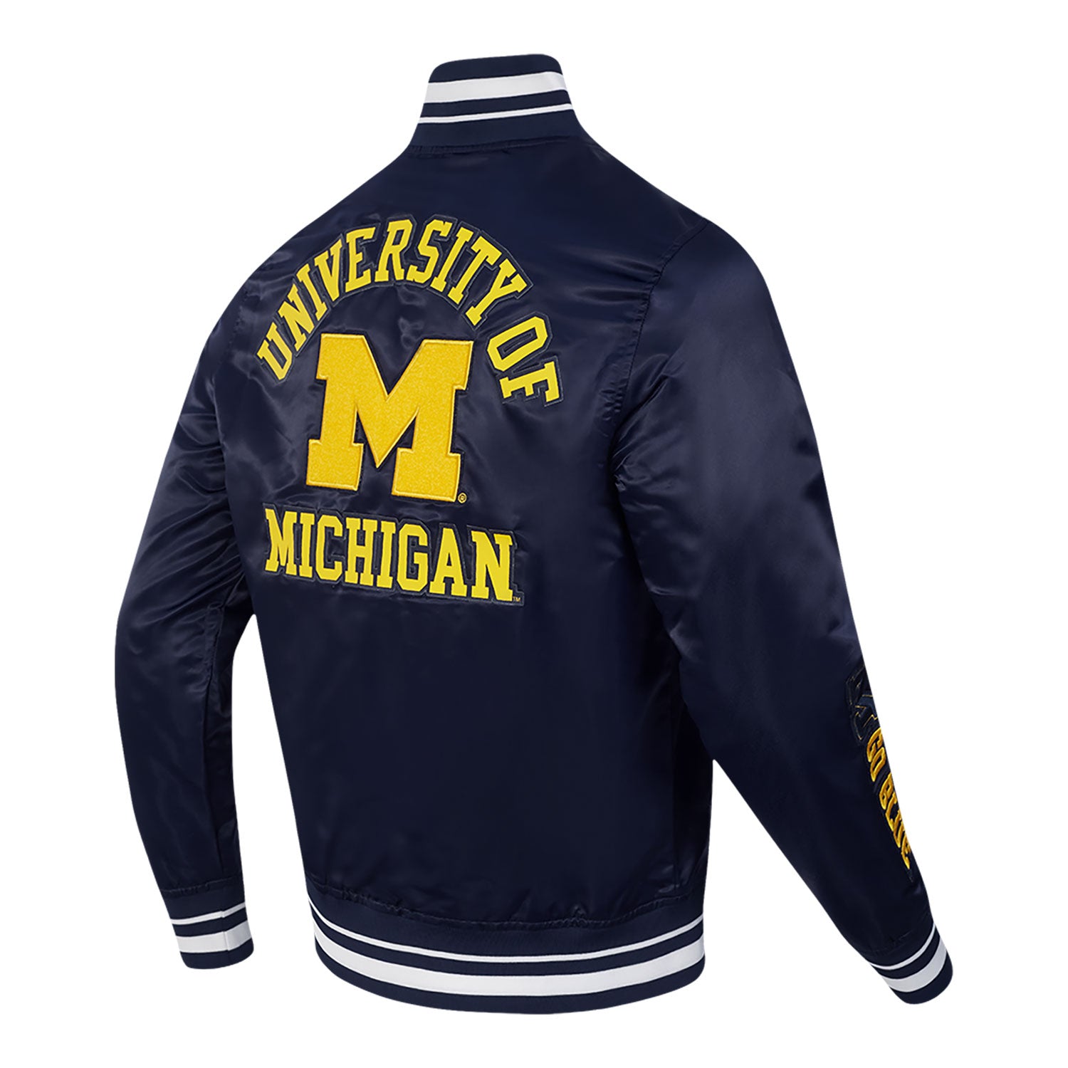 Michigan Wolverines Classic Rib Satin Jacket in Navy - Back Side View