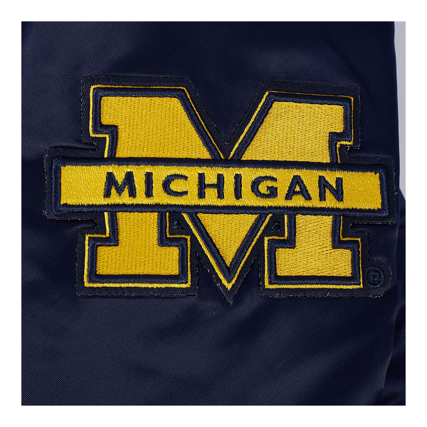 Michigan Wolverines Classic Rib Satin Jacket in Navy - Patch View