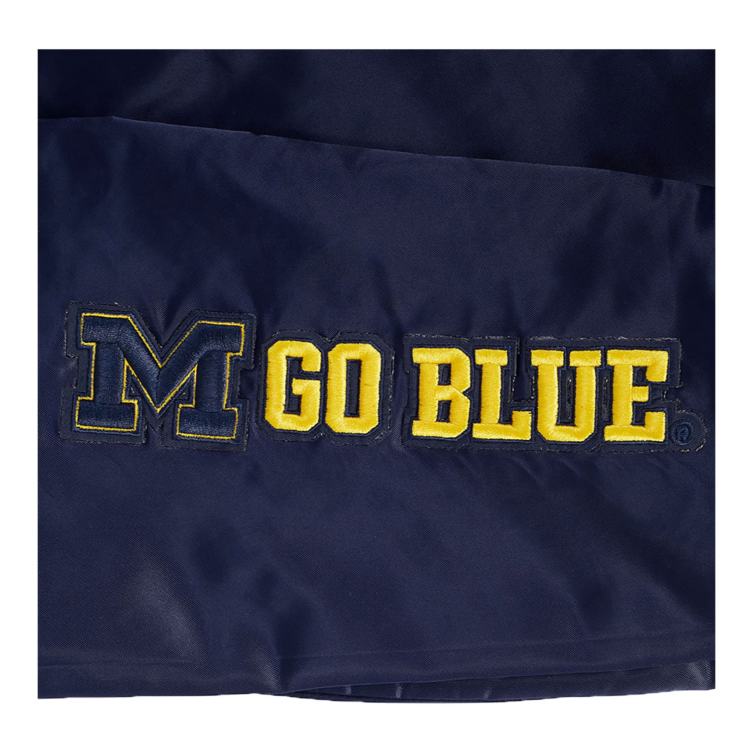 Michigan Wolverines Classic Rib Satin Jacket in Navy - Patch View 2