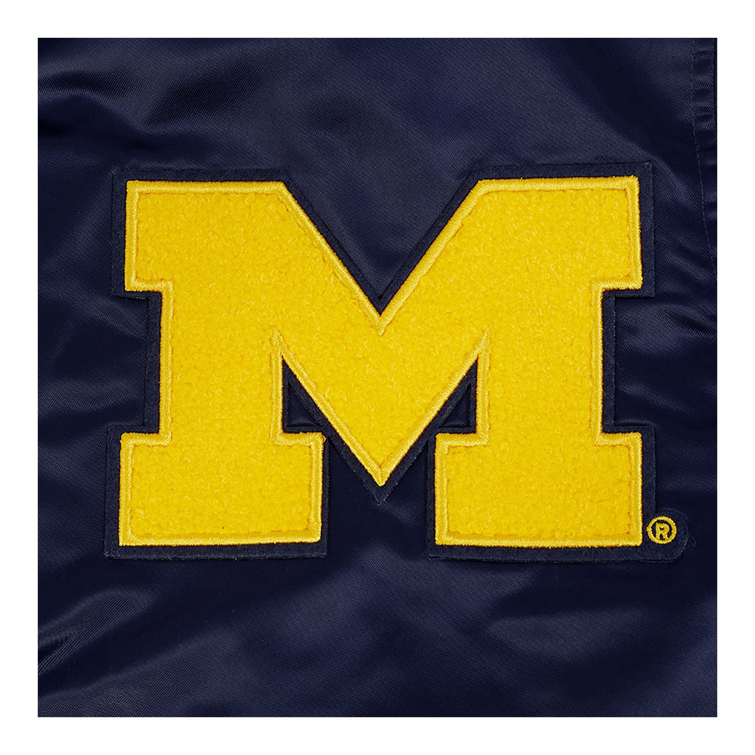 Michigan Wolverines Classic Rib Satin Jacket in Navy - Patch View 3