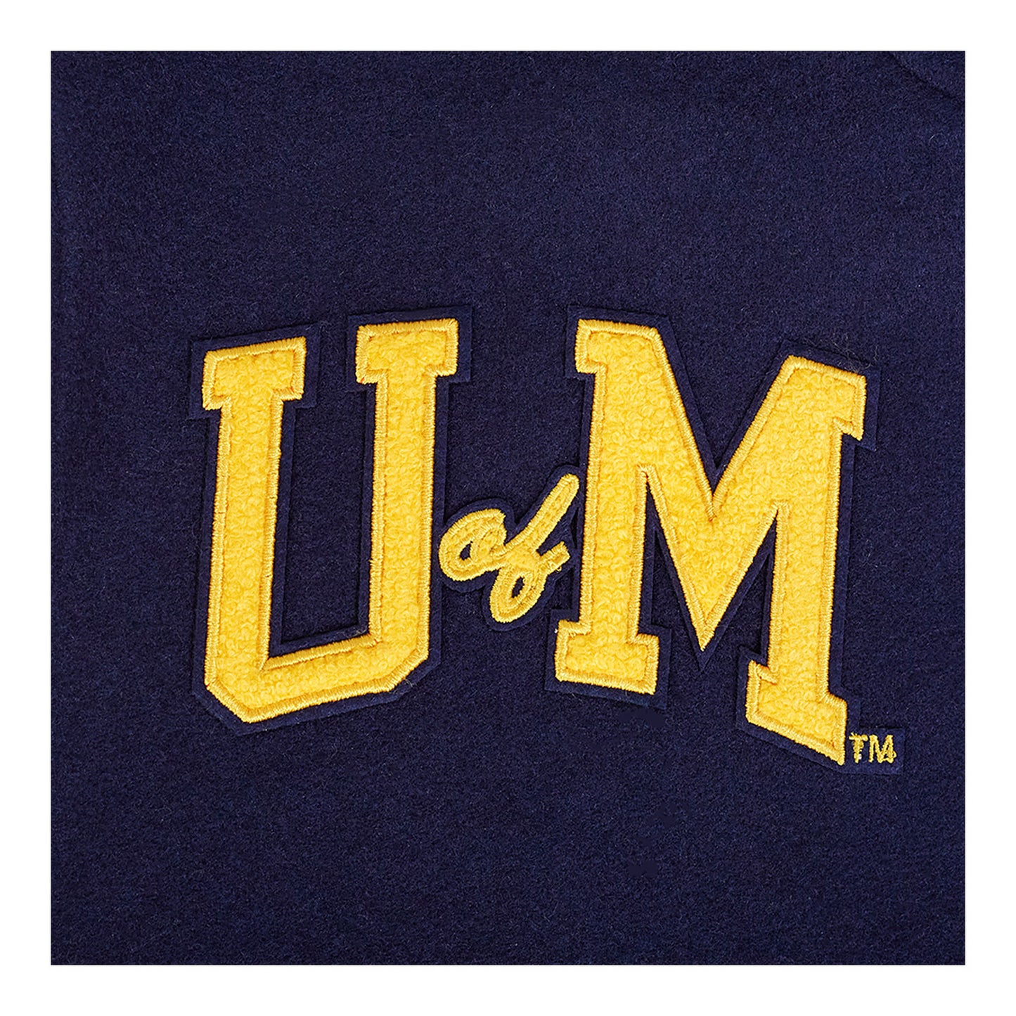 Michigan Wolverines Classic Ribbed Wool Varsity Jacket In Navy - Patch View