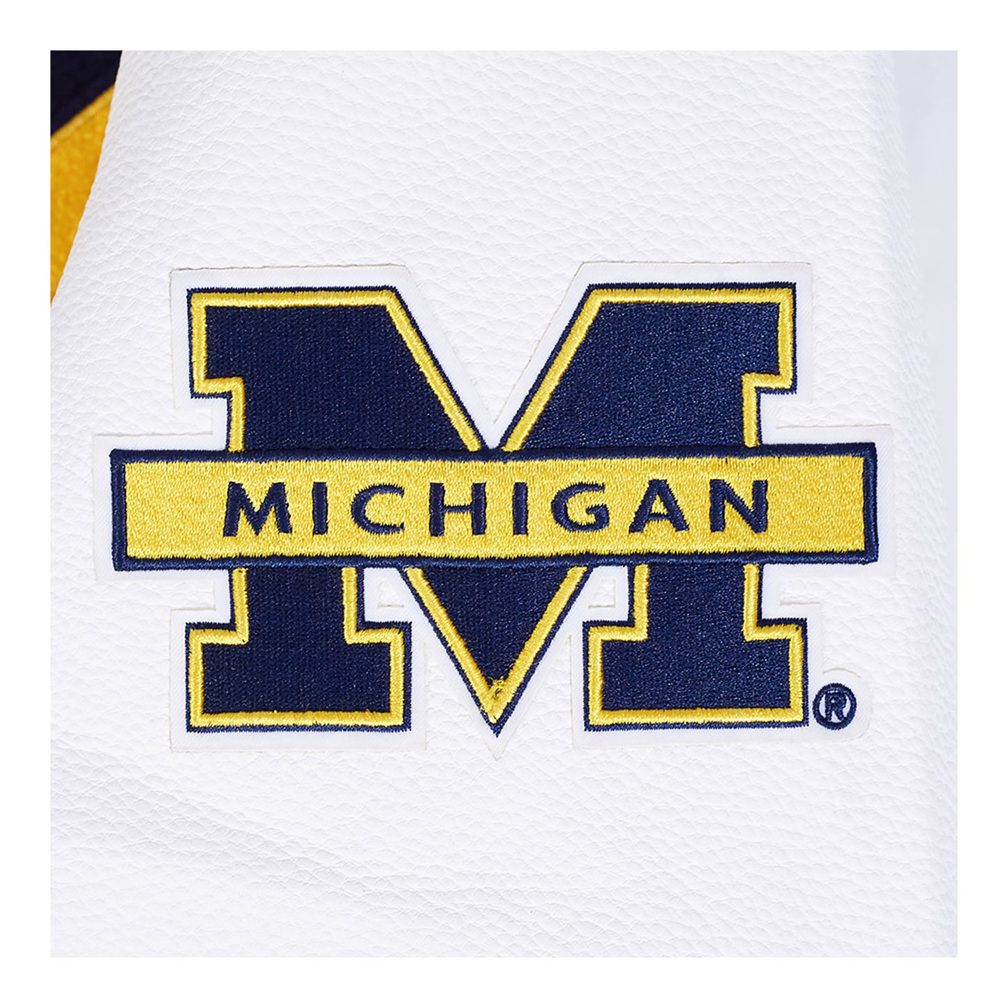 Michigan Wolverines Classic Ribbed Wool Varsity Jacket In Navy - Patch View 3
