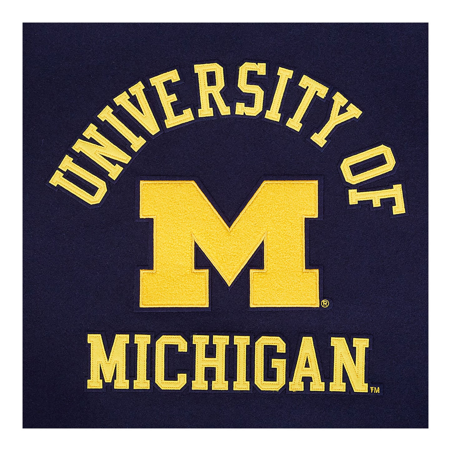 Michigan Wolverines Classic Ribbed Wool Varsity Jacket In Navy - Patch View 4