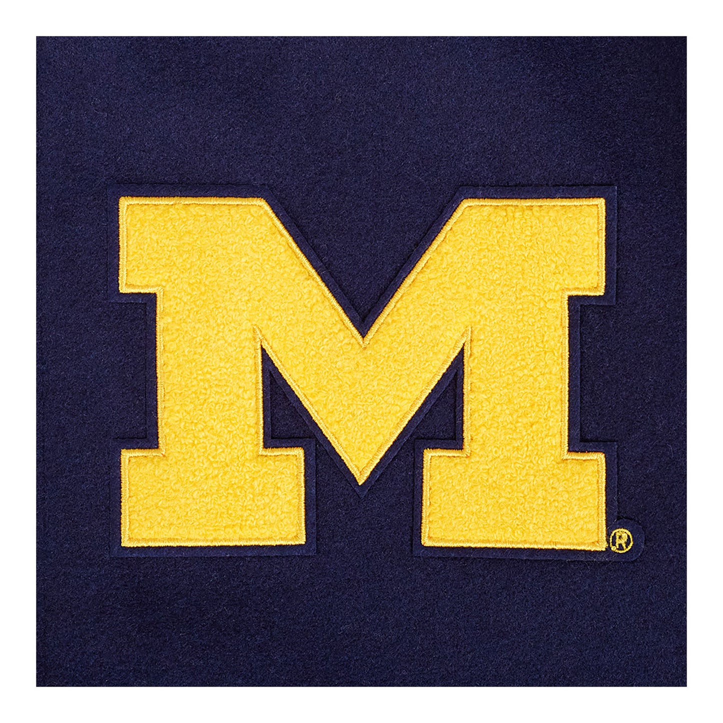 Michigan Wolverines Classic Ribbed Wool Varsity Jacket In Navy - Patch View 5