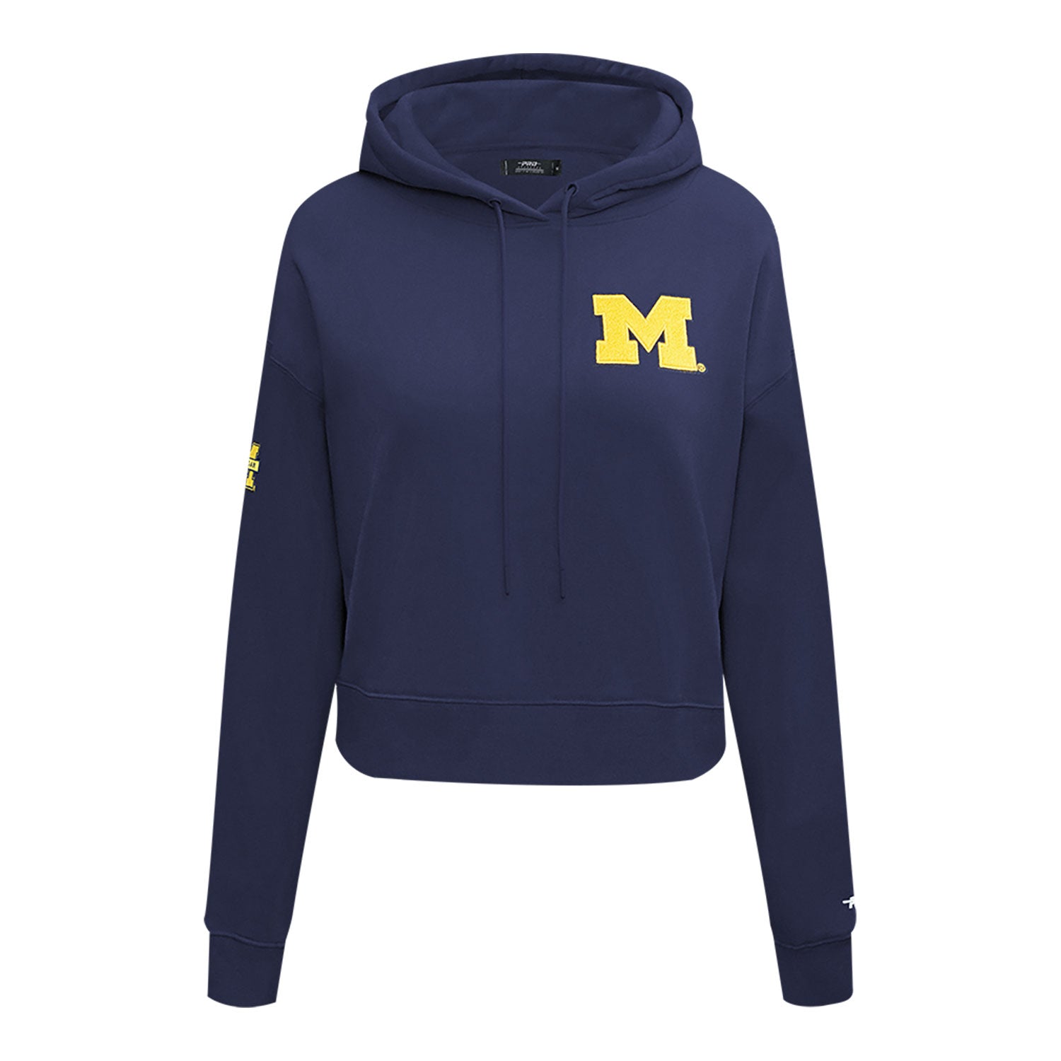 Michigan Wolverines Classic Ladies Cropped Fleece Pullover Hoodie In Navy - Front View