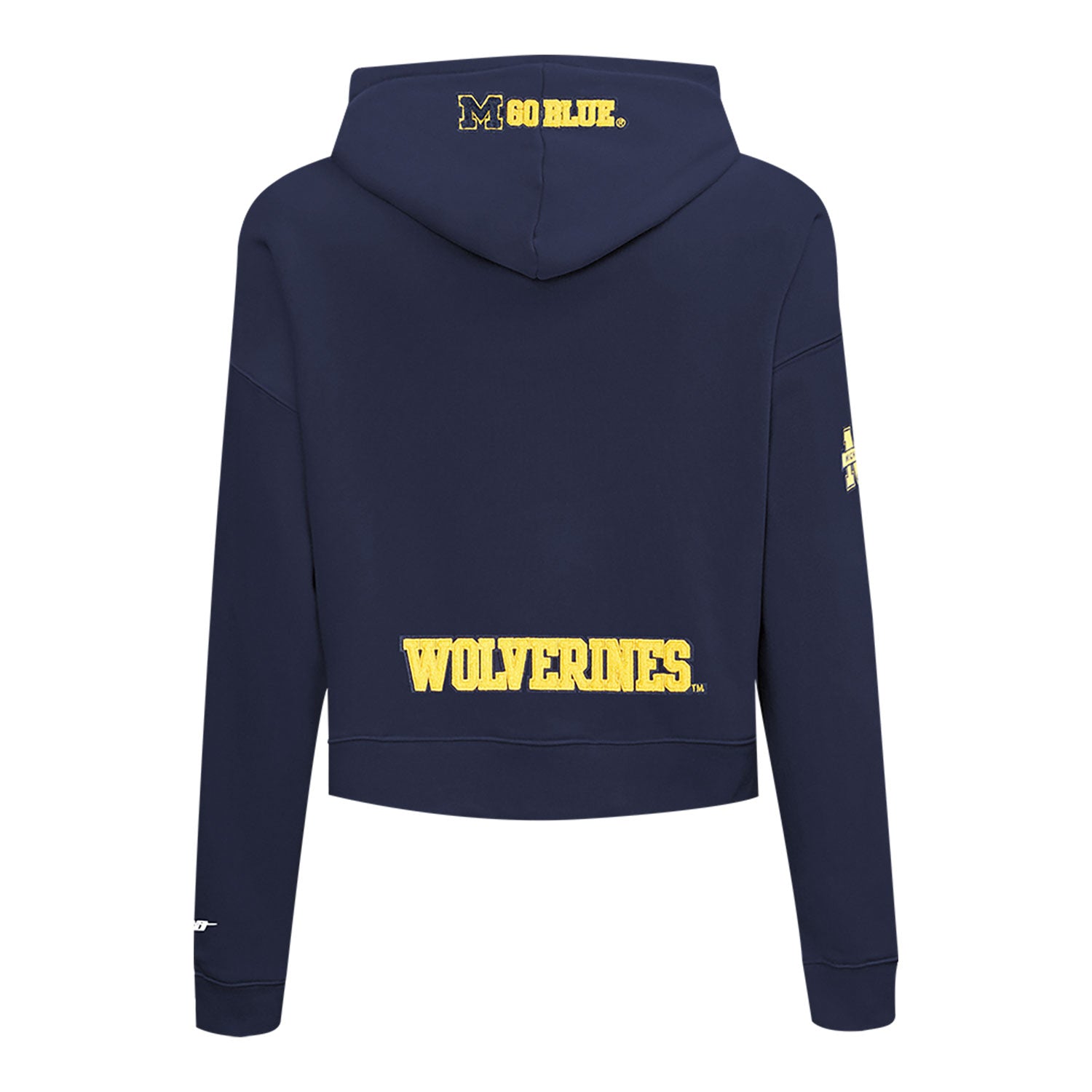 Michigan Wolverines Classic Ladies Cropped Fleece Pullover Hoodie In Navy - Back View