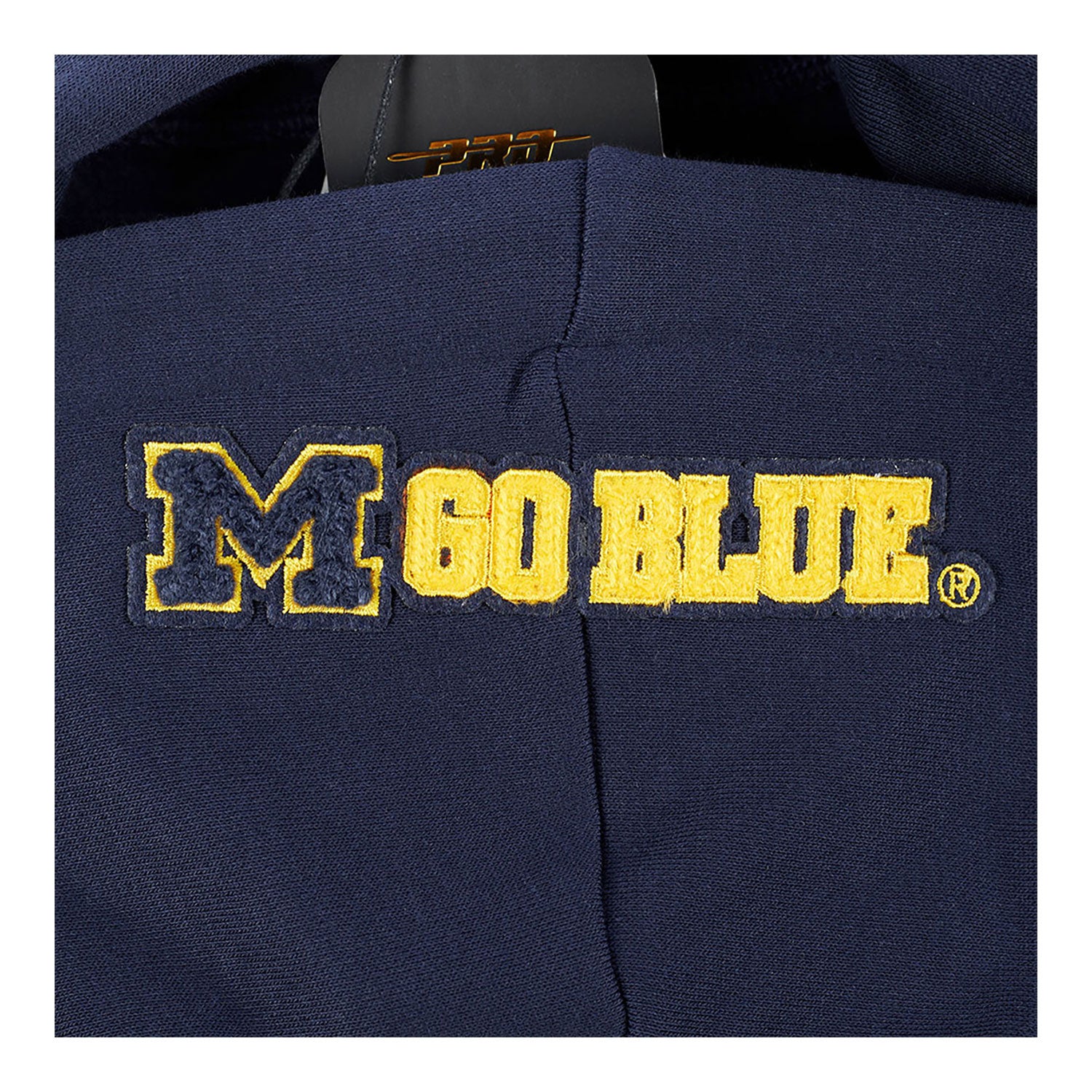 Michigan Wolverines Classic Ladies Cropped Fleece Pullover Hoodie In Navy - Patch View 2