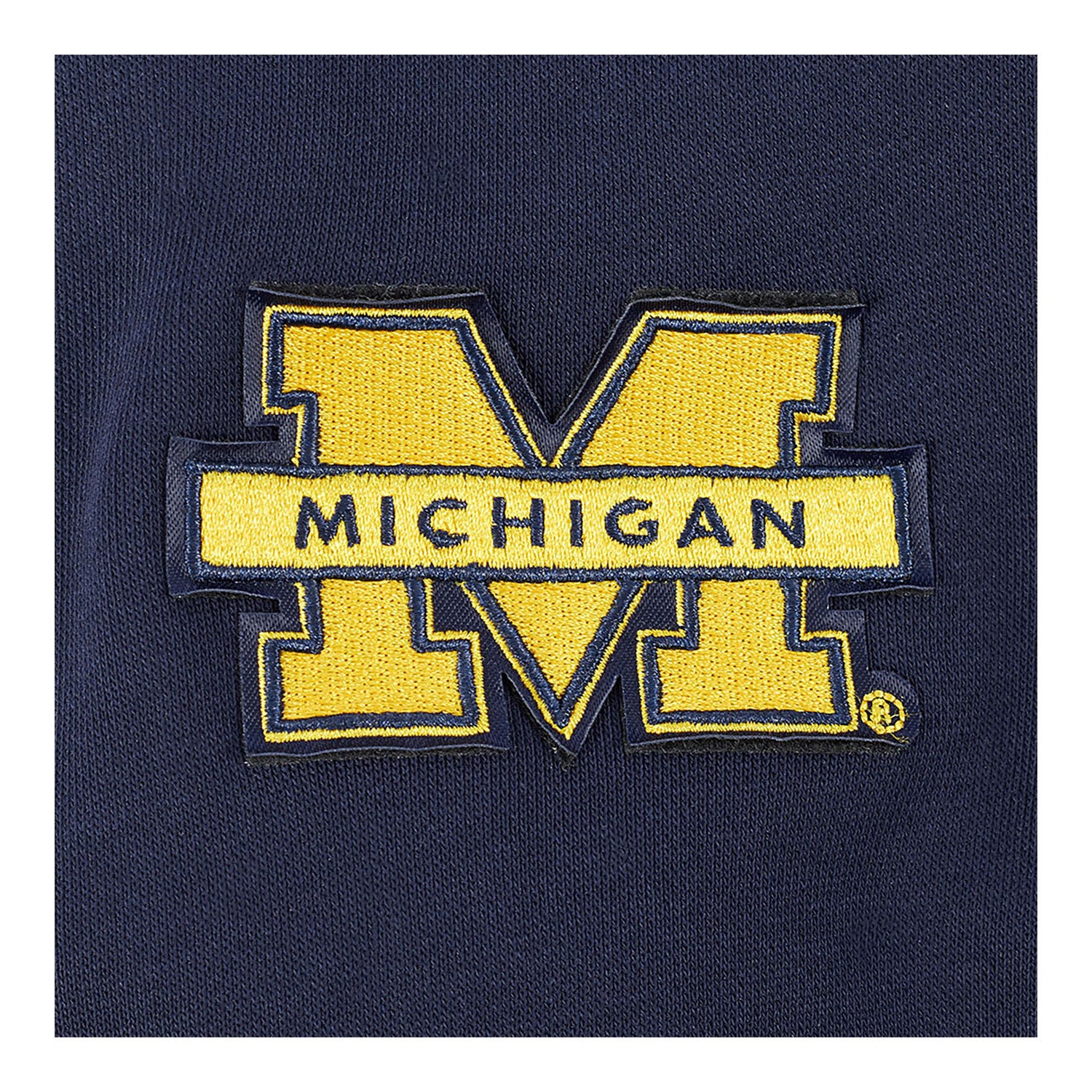 Michigan Wolverines Classic Ladies Cropped Fleece Pullover Hoodie In Navy - Patch View 3