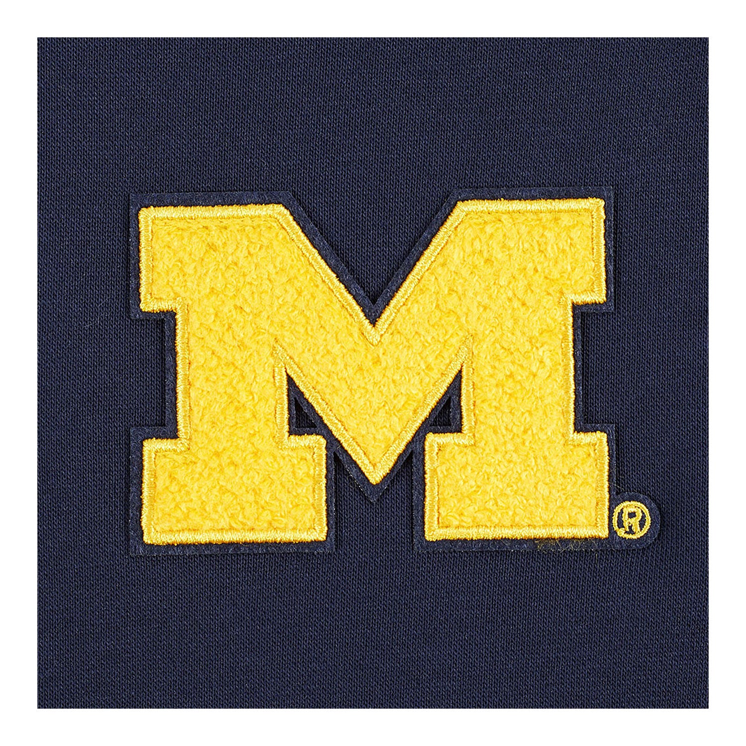 Michigan Wolverines Classic Ladies Cropped Fleece Pullover Hoodie In Navy - Patch View 4