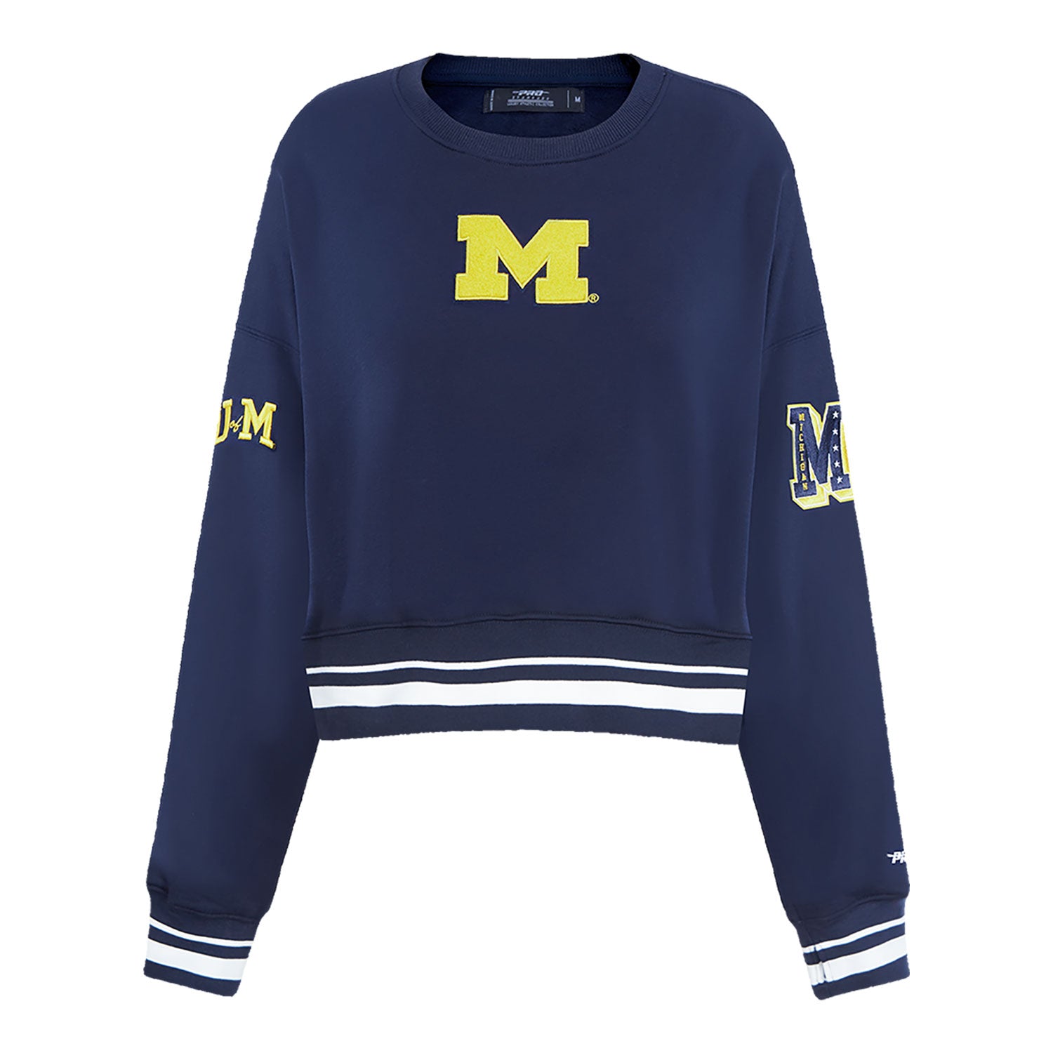 Michigan Wolverines Classic Ladies Ribbed Fleece Crewneck Sweatshirt In Navy - Front View