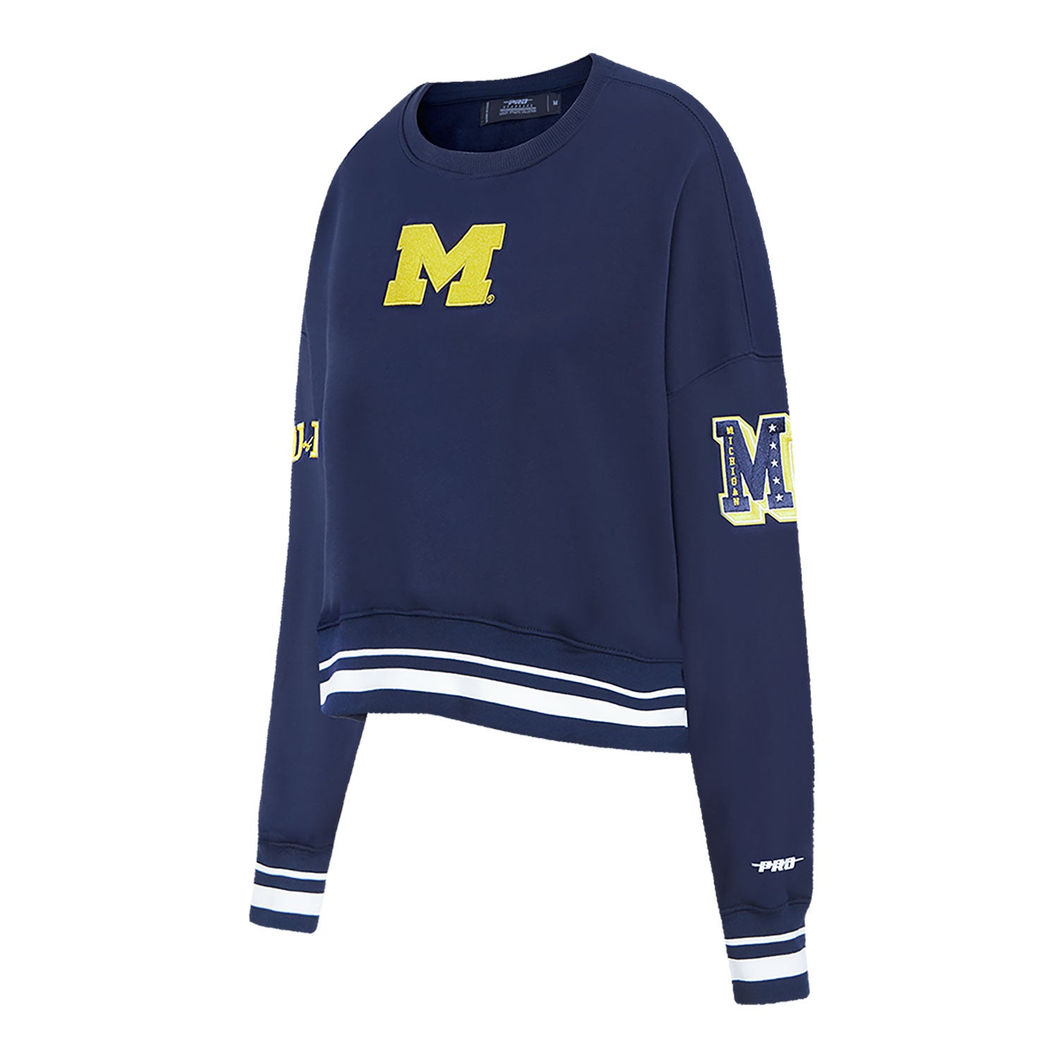Michigan Wolverines Classic Ladies Ribbed Fleece Crewneck Sweatshirt In Navy - Front Side View