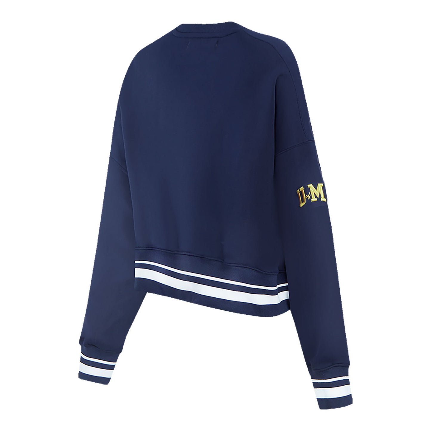 Michigan Wolverines Classic Ladies Ribbed Fleece Crewneck Sweatshirt In Navy - Back Side View