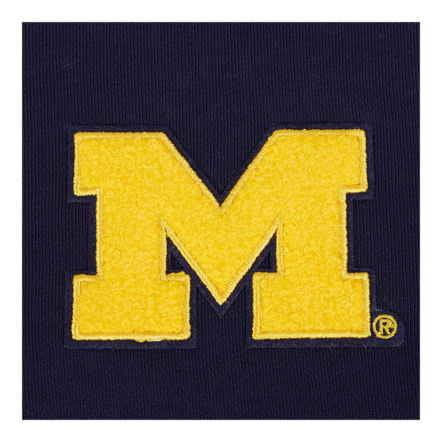 Michigan Wolverines Classic Ladies Ribbed Fleece Cropped Pullover Hoodie In Navy - Patch View 2