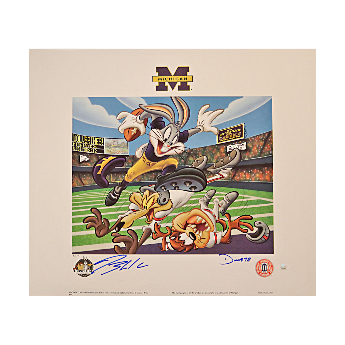 Blake Corum Donovan Edwards Dual Signed 19x22.5 Bo Knows Bugs HC 40 Litho (JSA Holo) - Front View