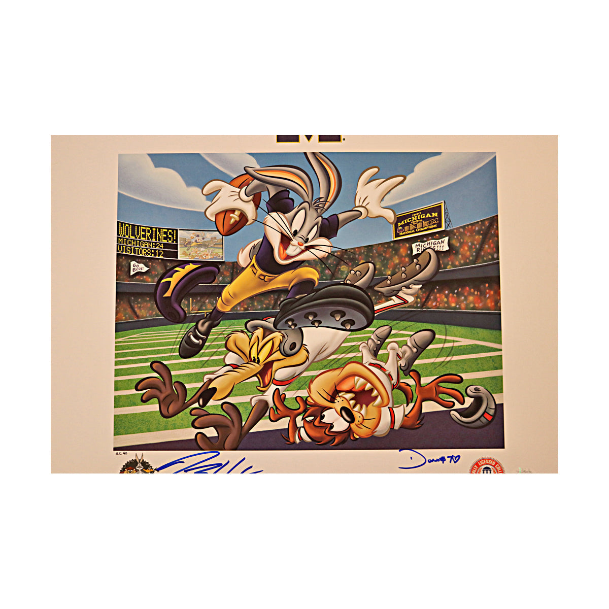 Blake Corum Donovan Edwards Dual Signed 19x22.5 Bo Knows Bugs HC 40 Litho (JSA Holo) - Front View 2