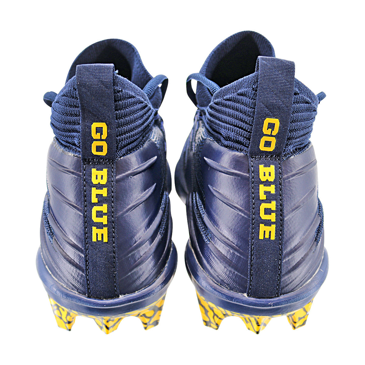 Jordan Brand Alpha Menace Elite University of Michigan Team Issued Cleats Size 12.5 In Blue - Back View