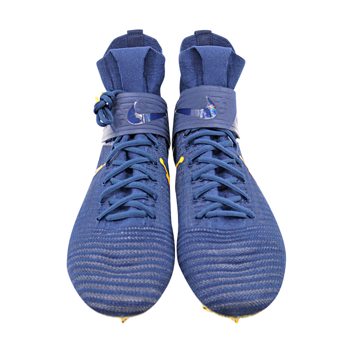 Jordan Brand Alpha Menace Elite 2 University of Michigan Team Issued Cleats Size 17 In Blue - Front View