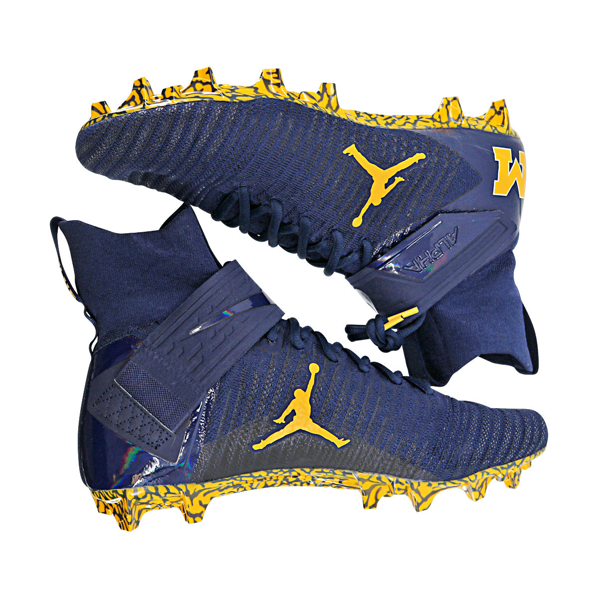 Jordan Brand Alpha Menace Elite 2 University of Michigan Team Issued Cleats Size 10 In Blue - Side View