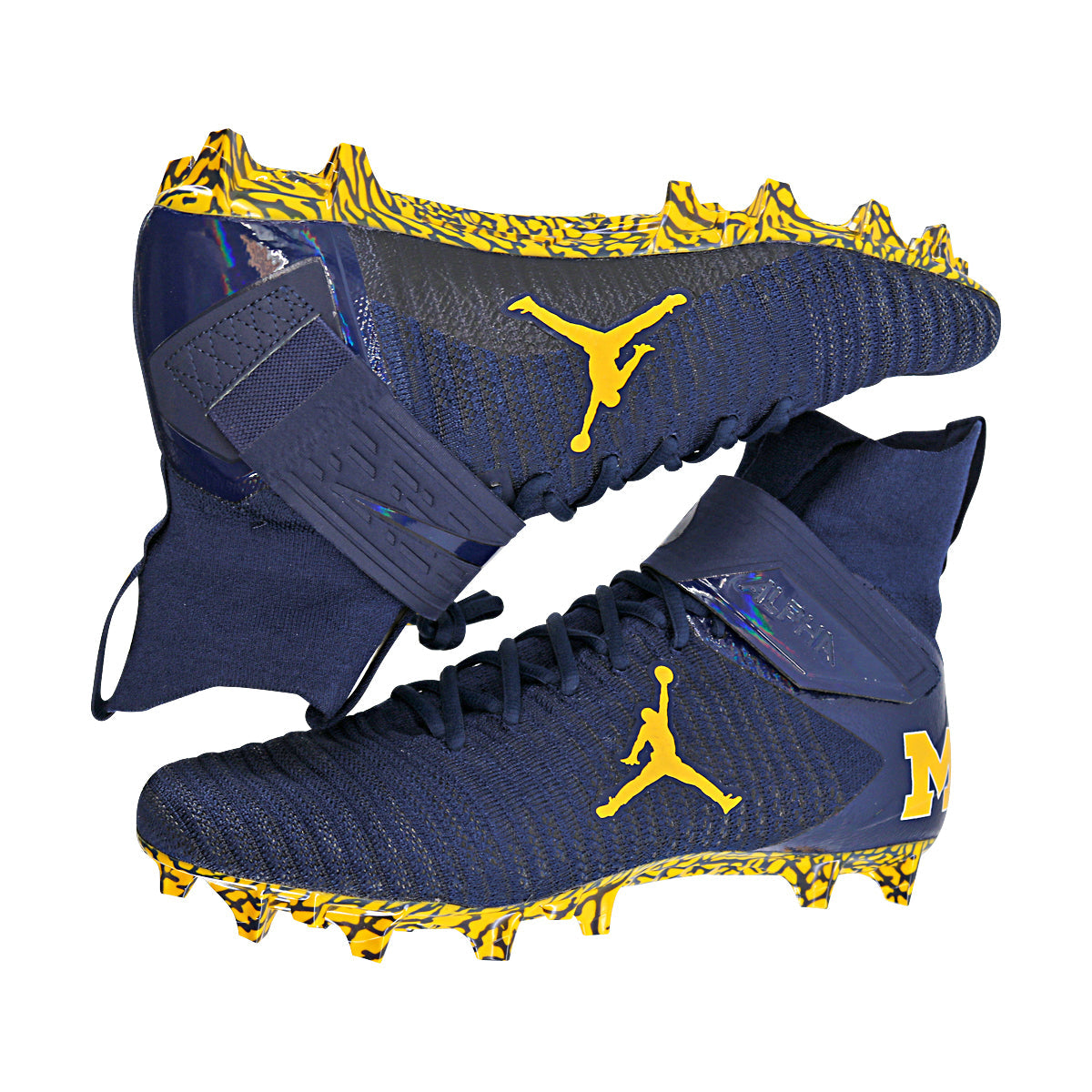 Jordan Brand Alpha Menace Elite 2 University of Michigan Team Issued Cleats Size 17 In Blue - Side View 2