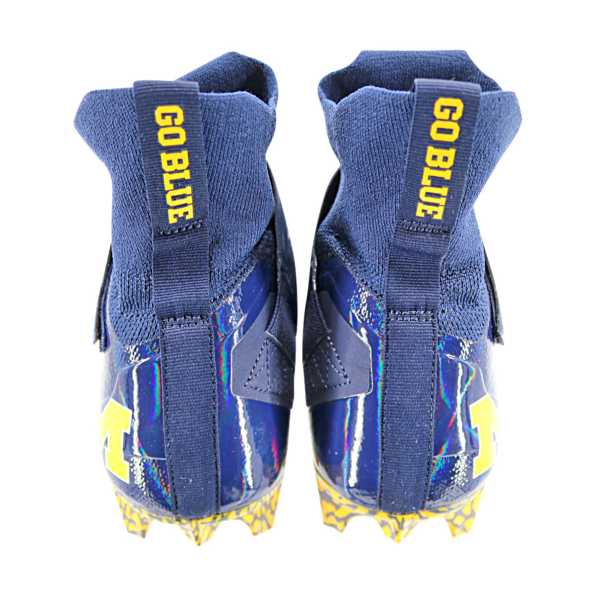 Jordan Brand Alpha Menace Elite 2 University of Michigan Team Issued Cleats Size 17 In Blue - Back View