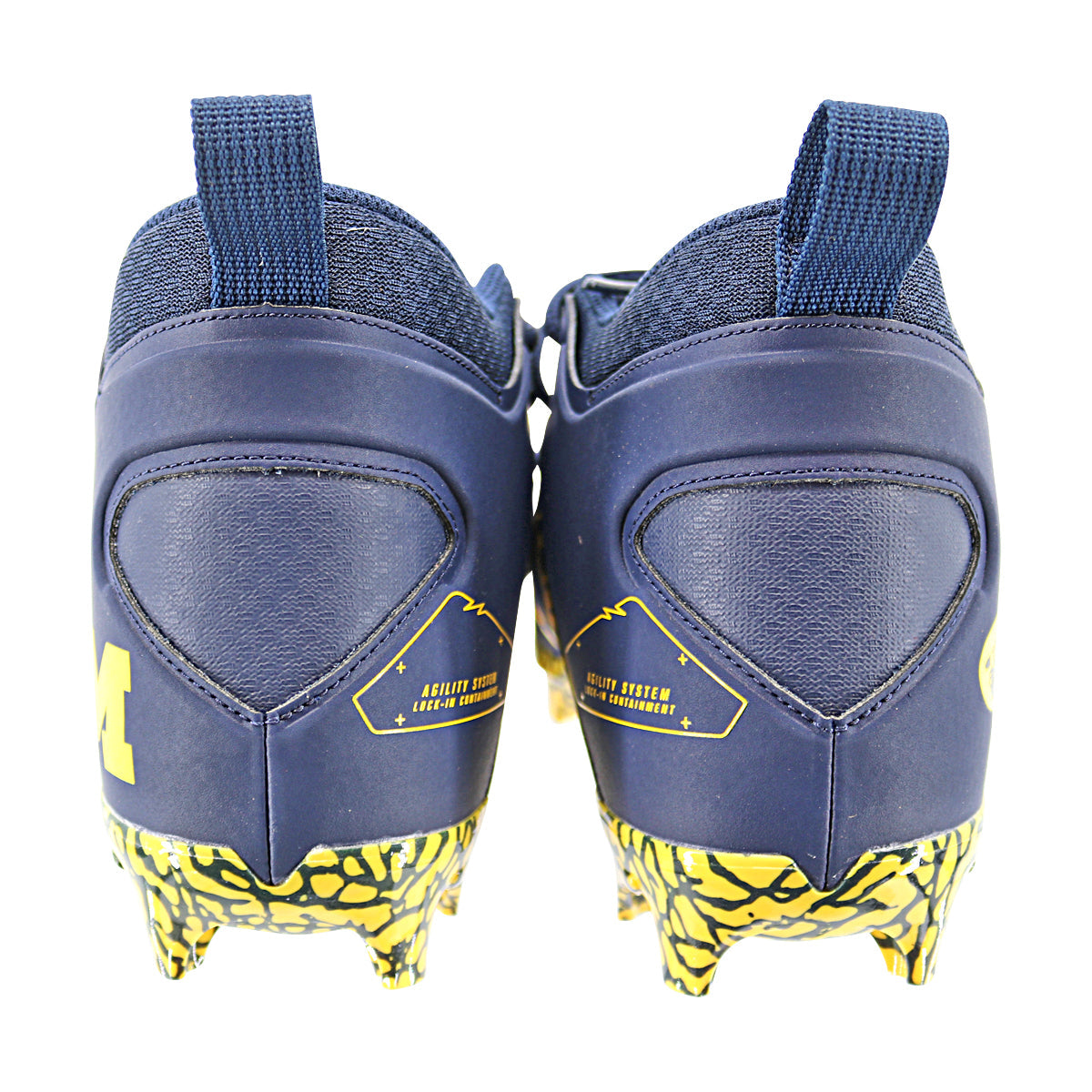 Jordan Brand Alpha Menace Pro 3 University of Michigan Team Issued Cleat Size 10.5 In Blue - Back View