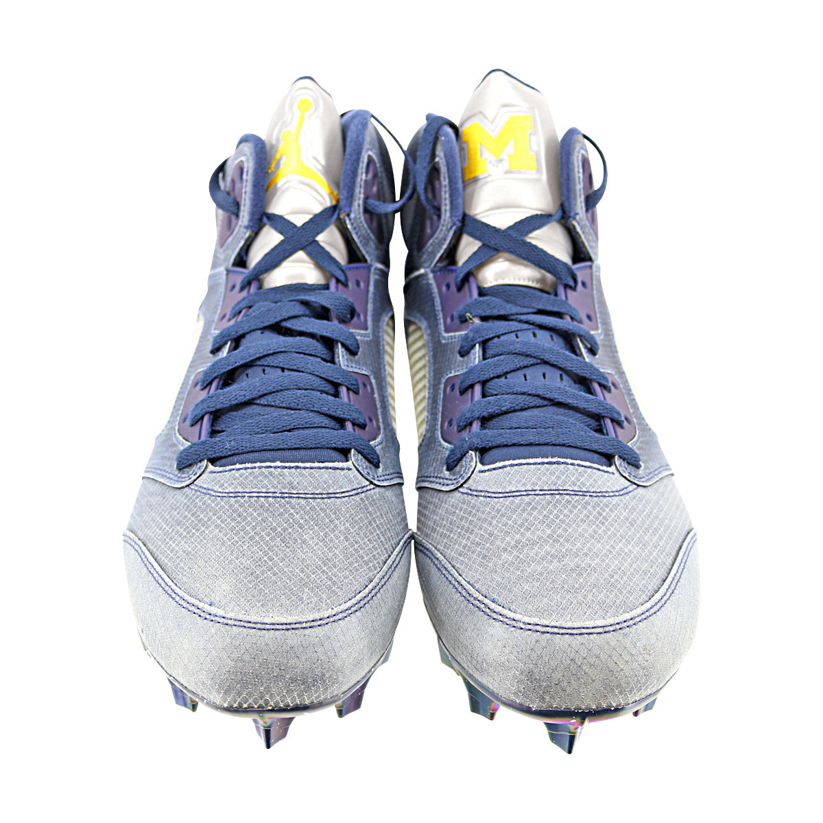 Jordan Brand Retro 5 Mid University of Michigan Team Issued Cleats Size: 17 In Blue - Front View
