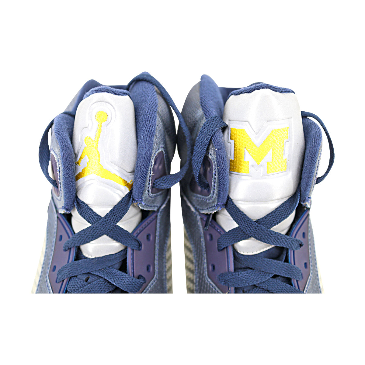 Jordan Brand Retro 5 Mid University of Michigan Team Issued Cleats Size: 17 In Blue - Tongue View