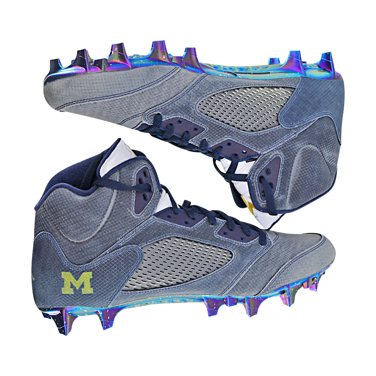 Jordan Brand Retro 5 Mid University of Michigan Team Issued Cleats Size: 17 In Blue - Side View