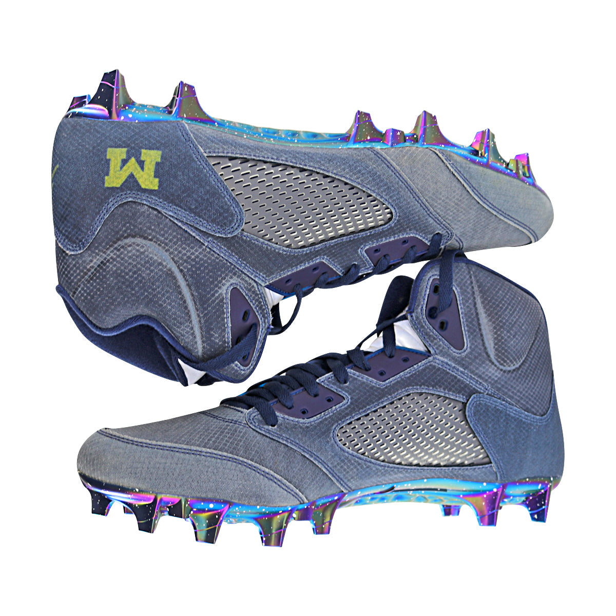 Jordan Brand Retro 5 Mid University of Michigan Team Issued Cleats Size: 17 In Blue - Side View 2